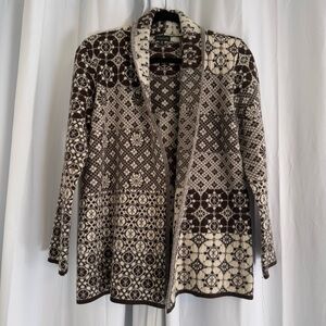 100% Wool Nordic Cabin Open Cardigan Sweater Womens Medium Scandi